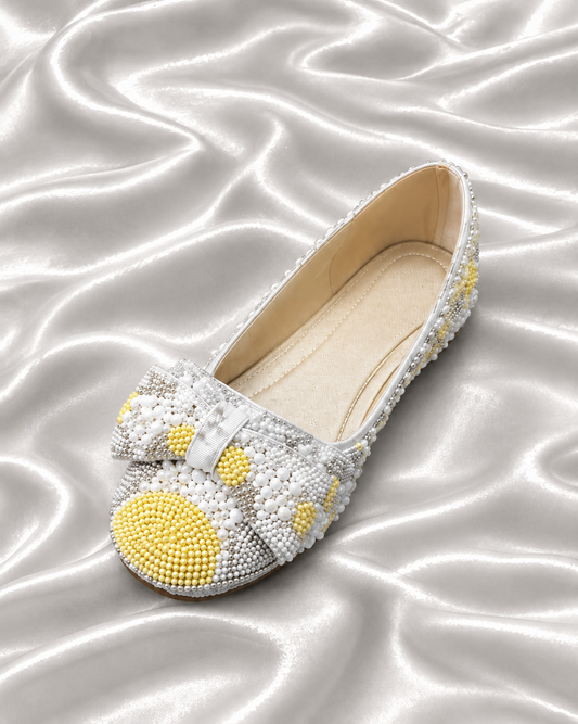 Elegant Bow Beaded Ballet Shoes