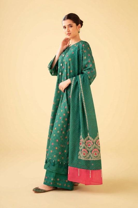 Elegant Green Embroidered 3 Piece Lawn Suit For Women
