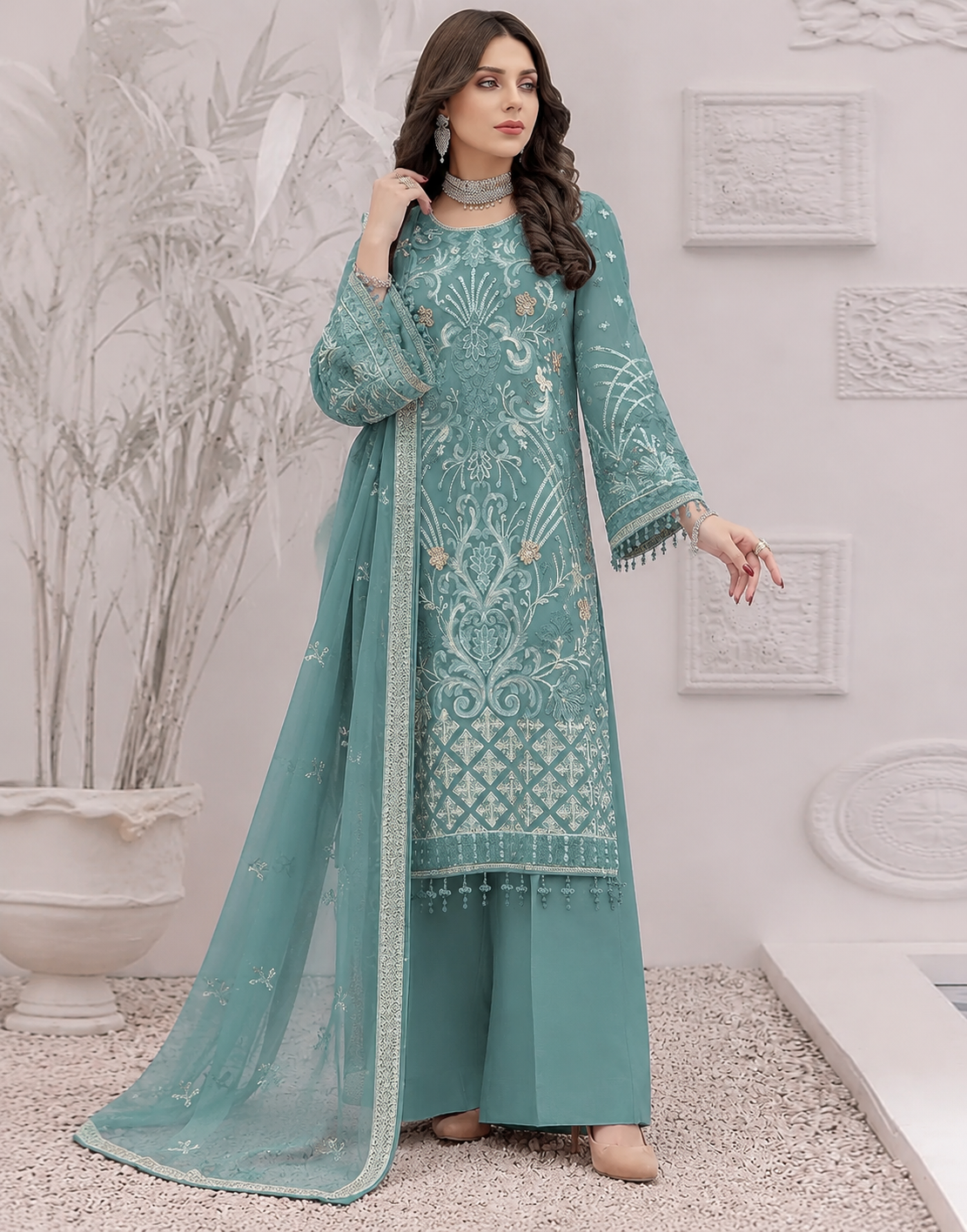 Graceful Teal Embroidered Luxury Lawn Suit Collection