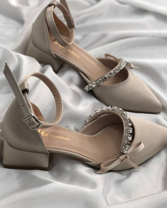 Crystal Charm Block Heel Pumps