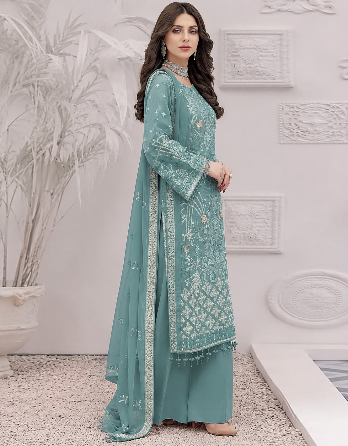 Graceful Teal Embroidered Luxury Lawn Suit Collection