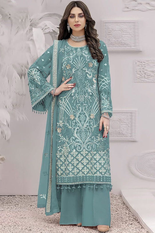 Graceful Teal Embroidered Luxury Lawn Suit Collection