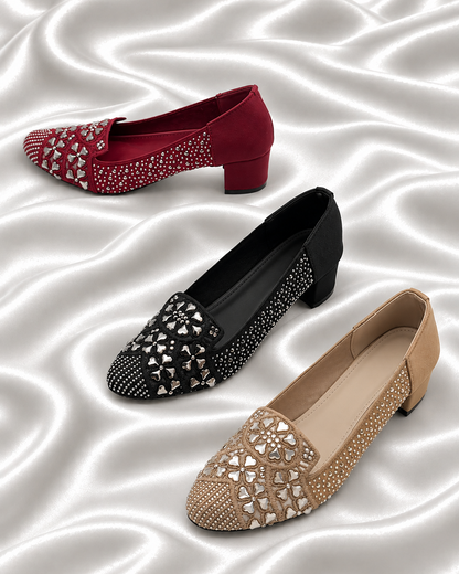 Women's Embellished Block Heel Loafers in Three Colors